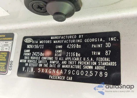 2012 Kia Optima Ex z USA, uszkodzony, nr VIN 5XXGN4A79CG025789